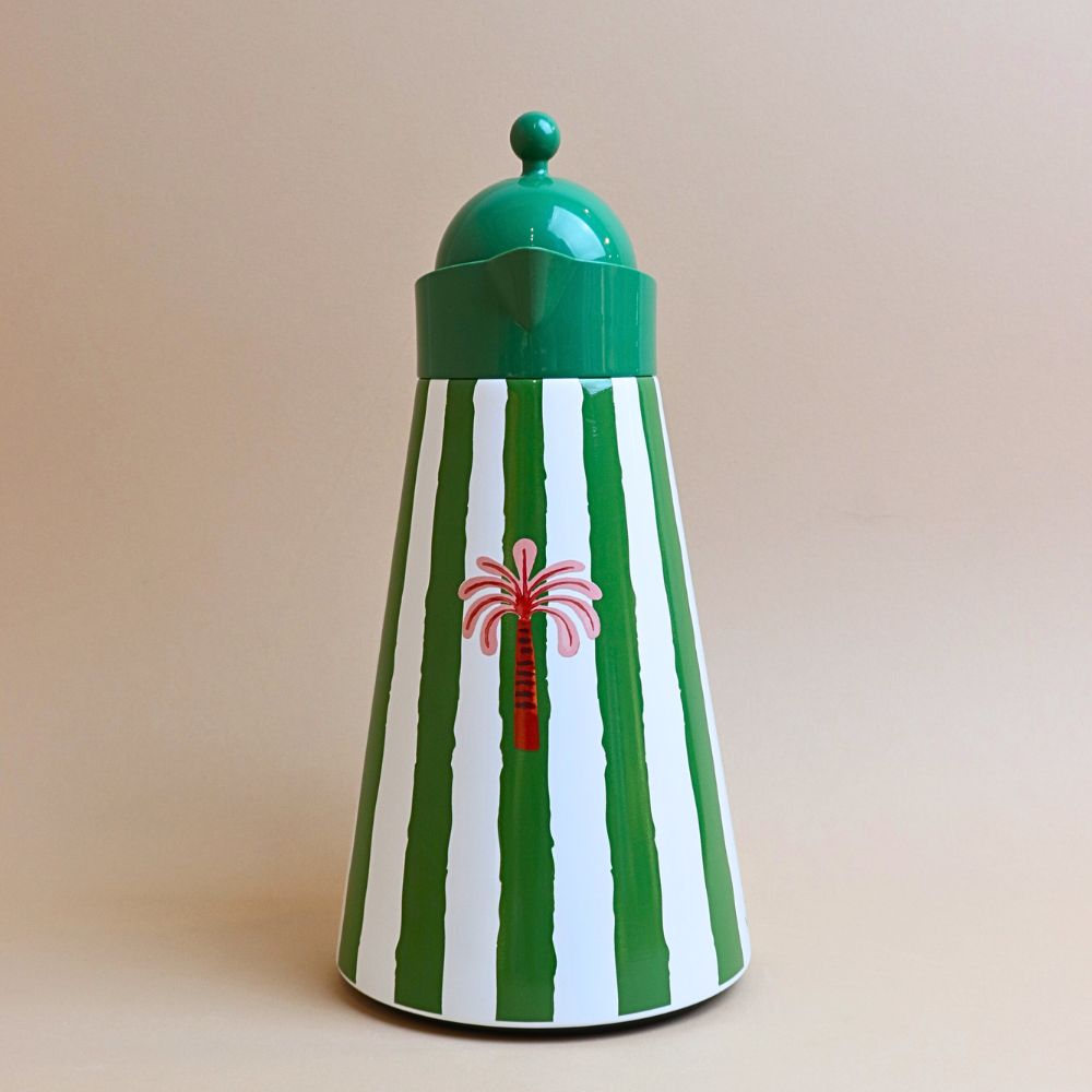 ترمس شاي ستانلس ستيل مخطط بعزل حراري (1 لتر) – أخضر