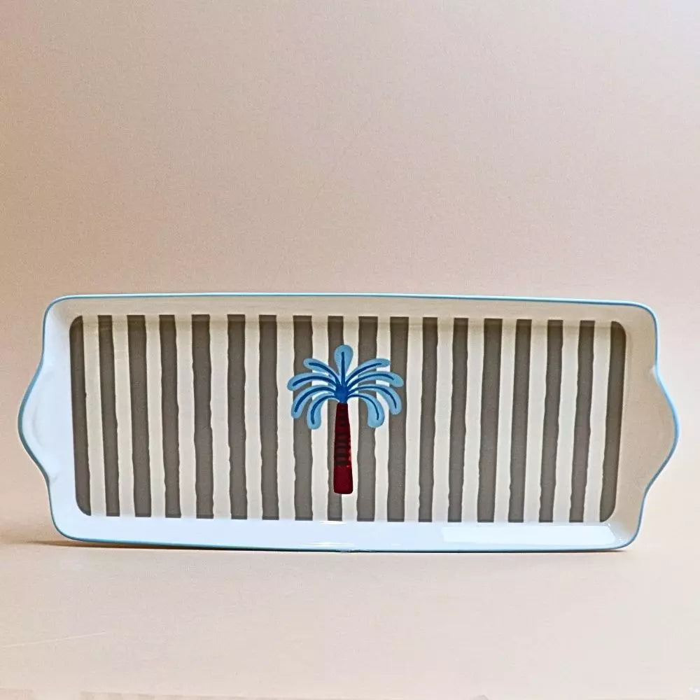 صينية مستطيلة مخططة – رمادي