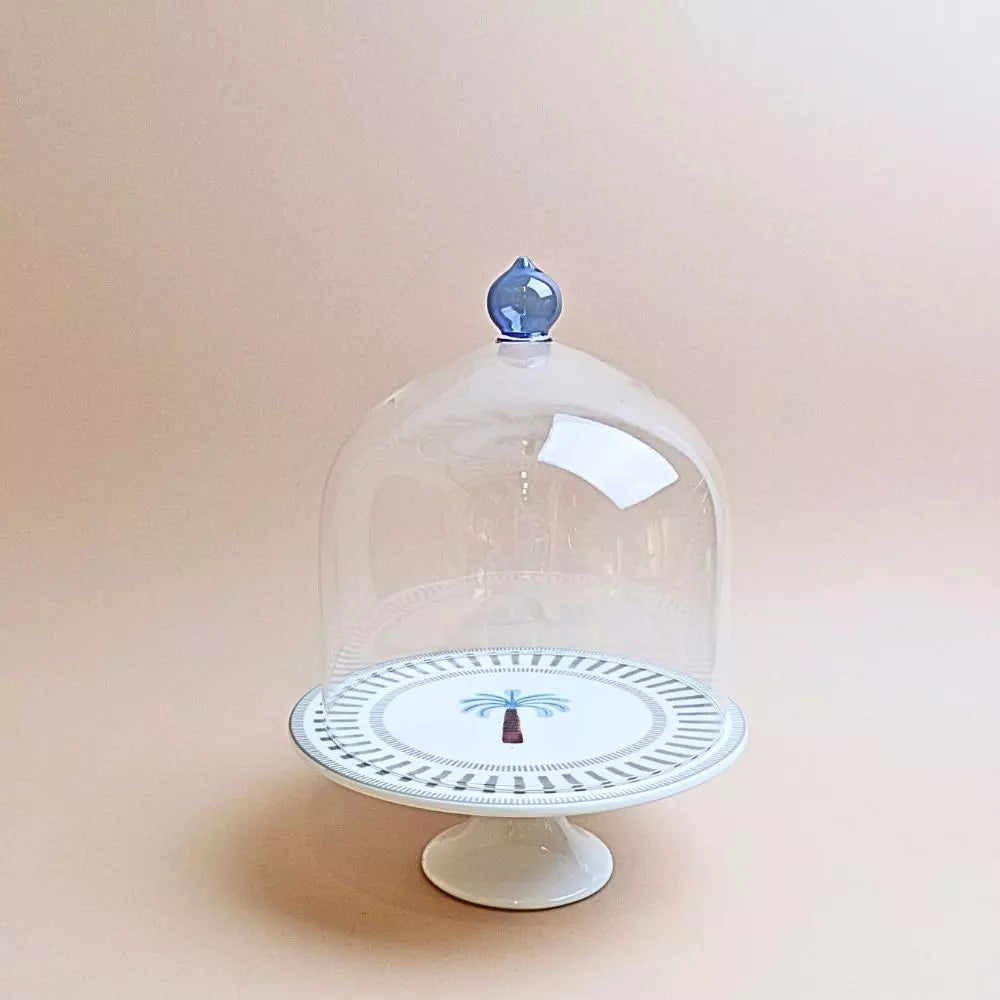 حامل كيك مخطط مع غطاء – رمادي