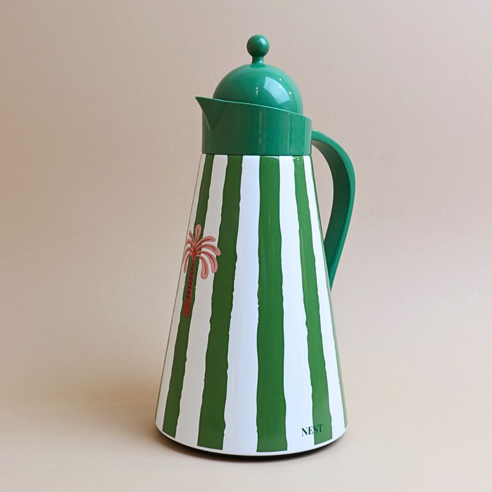 ترمس شاي ستانلس ستيل مخطط بعزل حراري (1 لتر) – أخضر