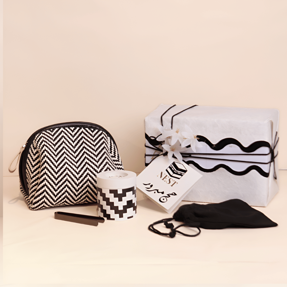 Hajj Combo set  - Bukhoor Bag with Burner - Black & White