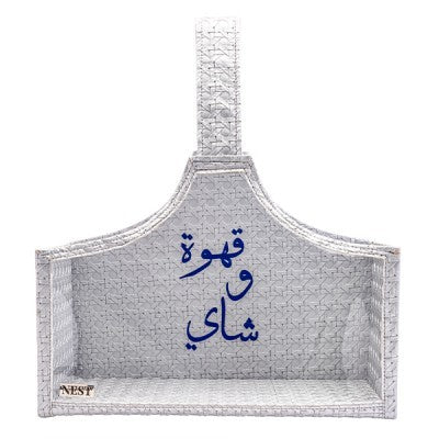 شنطة باليد مصنوعة من الجلد باللون الفضي