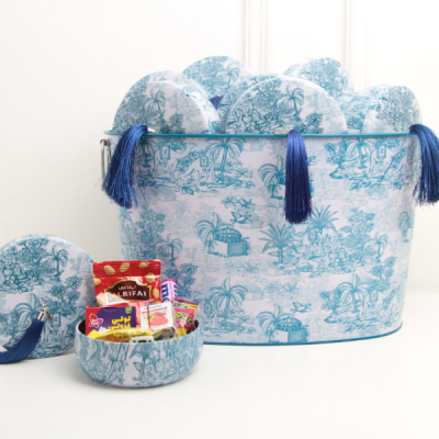 سلة قرقيعان بتصميم الجزيرة - أزرق