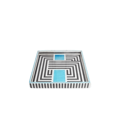 صينية خشبية مطعمة بالأكريليك- أسود و أزرق