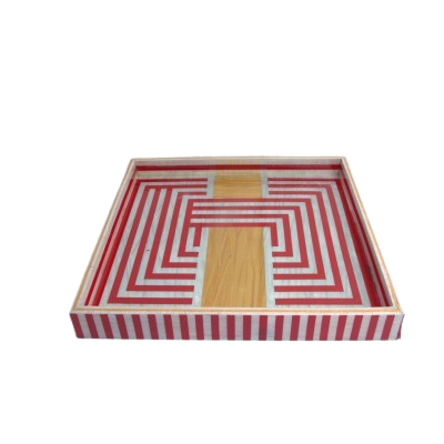 صينية خشبية مطعمة بالأكريليك - أحمر و ذهبي