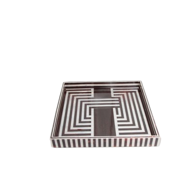 صينية خشبية مطعمة بالأكريليك- بني لامع