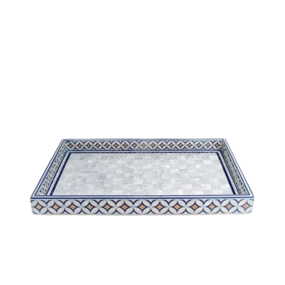 صينية خشبية مطعمة بالأكريليك  - لون لؤلؤي