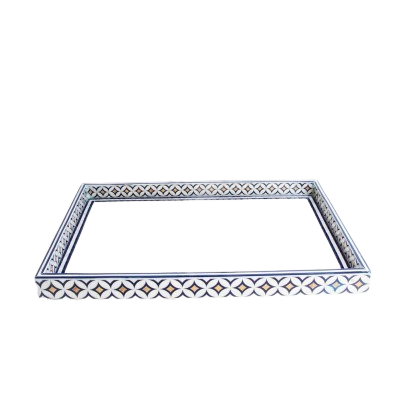 صينية خشبية مطعمة بالأكريليك  - لون لؤلؤي