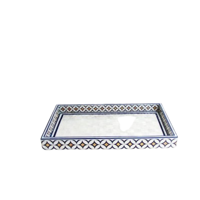 صينية خشبية مطعمة بالأكريليك  - لون لؤلؤي