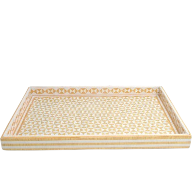 صينية خشبية مطعمة بالأكريليك  - لون كركمي