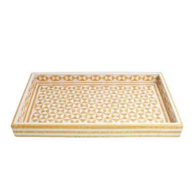 صينية خشبية مطعمة بالأكريليك  - لون كركمي