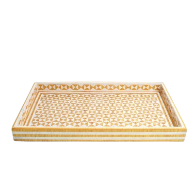 صينية خشبية مطعمة بالأكريليك  - لون كركمي