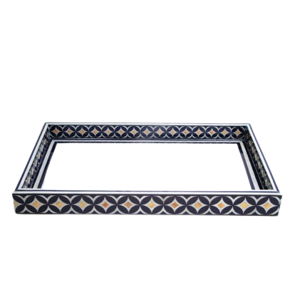 صينية خشبية مطعمة بالأكريليك  - لون كحلي