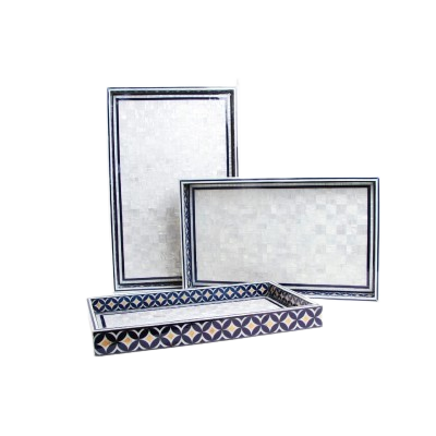 صينية خشبية مطعمة بالأكريليك  - لون كحلي