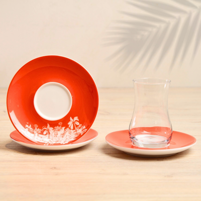 طقم استكانات شاي عدد 6 قطع - برتقالي