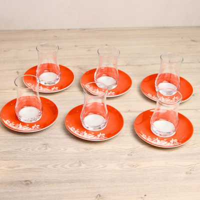 طقم استكانات شاي عدد 6 قطع - برتقالي