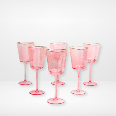 طقم 6 أكواب اللون الوردي بحدود  ذهبي