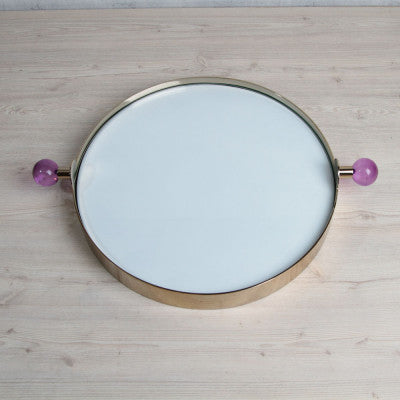 صينية تقديم بمرآة من الستانلس ستيل مع مقبض كروي من الأكريليك باللون البنفسجي