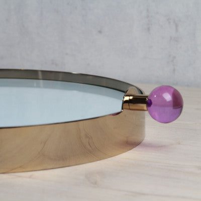 صينية تقديم بمرآة من الستانلس ستيل مع مقبض كروي من الأكريليك باللون البنفسجي