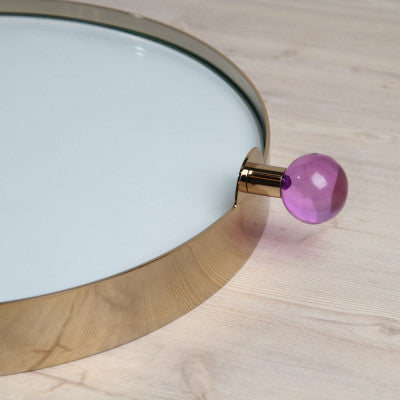 صينية تقديم بمرآة من الستانلس ستيل مع مقبض كروي من الأكريليك باللون البنفسجي