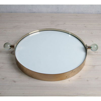 صينية تقديم بمرآة من الستانلس ستيل مع مقبض كروي من الأكريليك باللون الأخضر