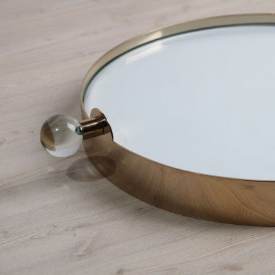 صينية تقديم بمرآة من الستانلس ستيل مع مقبض كروي من الأكريليك باللون الأخضر