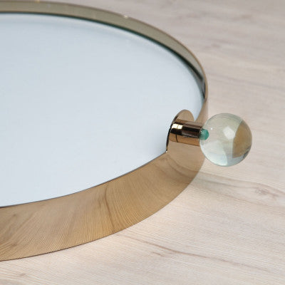 صينية تقديم بمرآة من الستانلس ستيل مع مقبض كروي من الأكريليك باللون الأخضر