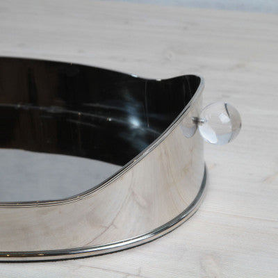 صينية تقديم من الستانلس ستيل والألمنيوم مع مقبض كروي من الأكريليك الشفاف