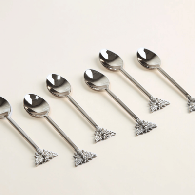 طقم ملاعق شاي نحل 6 قطع باللون الفضي اللامع