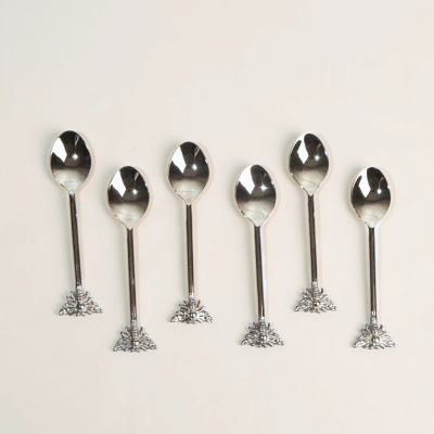 طقم ملاعق شاي نحل 6 قطع باللون الفضي اللامع