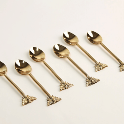 طقم ملاعق شاي نحل 6 قطع باللون الذهبي اللامع