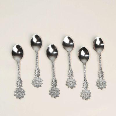 طقم ملاعق شاي جاردن 6 قطع باللون الفضي اللامع