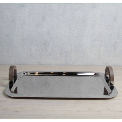 صينية تقديم من الستانلس ستيل بمقبض خشبي