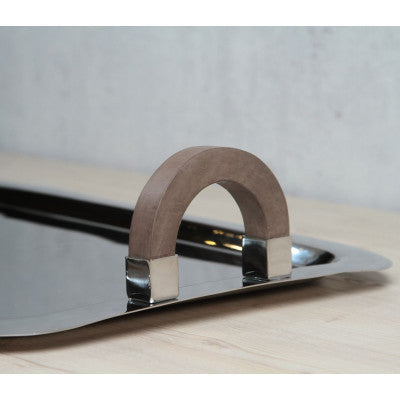 صينية تقديم من الستانلس ستيل بمقبض خشبي