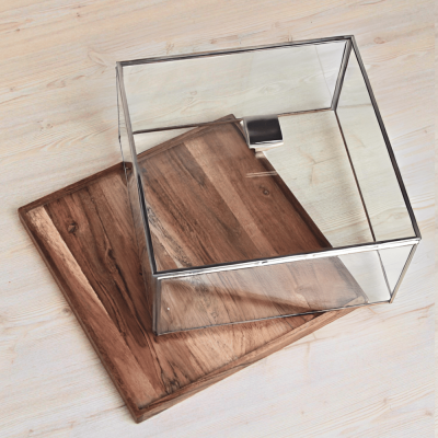 طبق تقديم من الخشب مع غطاء باللون الفضي - كبير