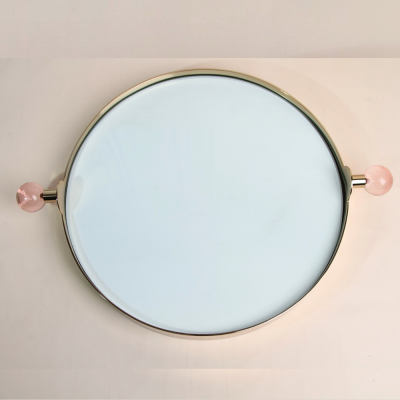 صينية تقديم بمرآة من الستانلس ستيل مع مقبض كروي من الأكريليك باللون الوردي