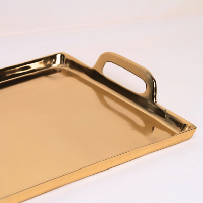 صينية مستطيلة من الستانلس ستيل باللون الذهبي- كبير