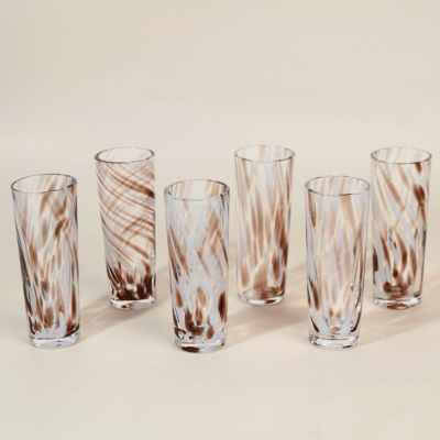 طقم كاسات زجاجية صغيرة - بني