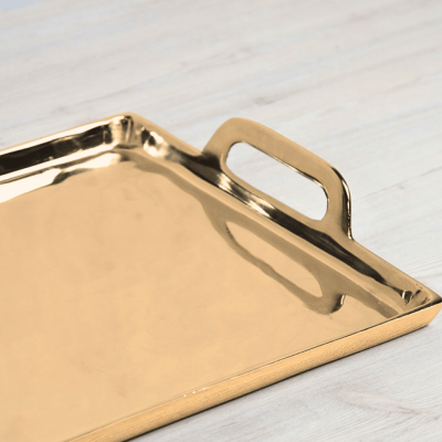 صينية مستطيلة من الستانلس ستيل باللون الذهبي - وسط