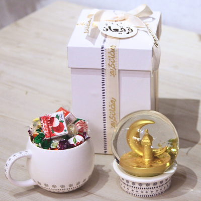 كوب ذو غطي بلوري ذو تصميم رمضاني مميز - ذهب