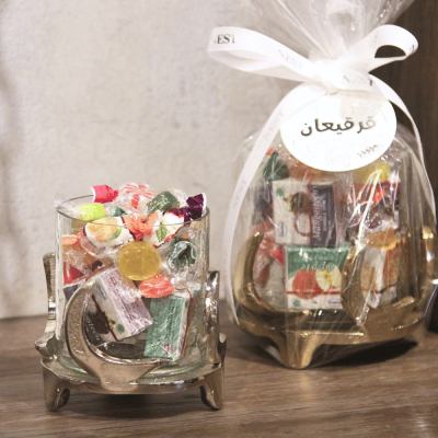 قرقيعان - حامل شموع على شكل هلال باللون الفضي - وسط