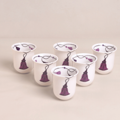 طقم فناجين قهوة عربية طويلة بتصميم كراكش - بنفسجي