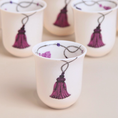 طقم فناجين قهوة عربية طويلة بتصميم كراكش - بنفسجي