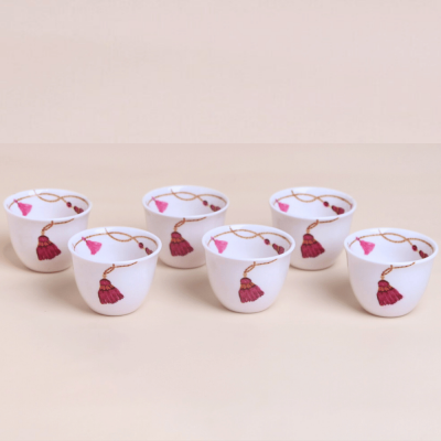 طقم فناجين قهوة عربية بتصميم كراكش - وردي