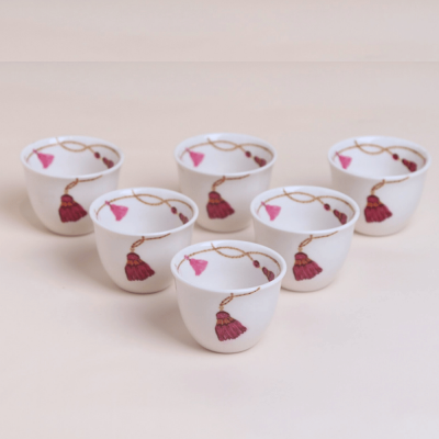 طقم فناجين قهوة عربية بتصميم كراكش - وردي