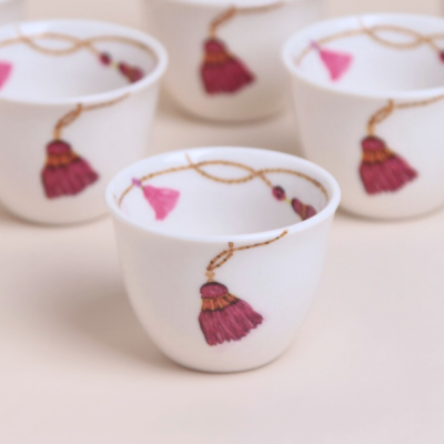 طقم فناجين قهوة عربية بتصميم كراكش - وردي