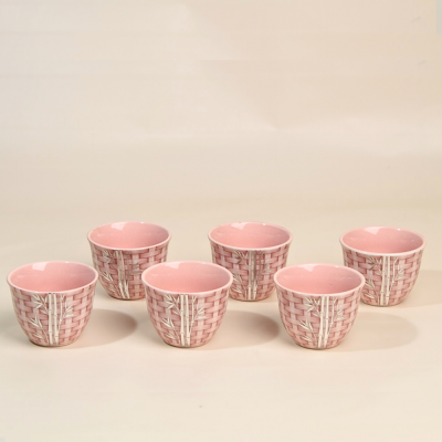 طقم فناجين قهوة عربية بتصميم راتان - وردي