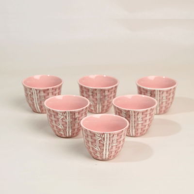 طقم فناجين قهوة عربية بتصميم راتان - وردي