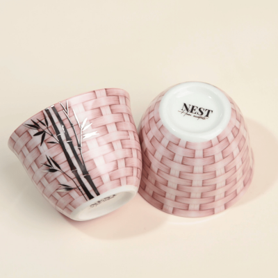 طقم فناجين قهوة عربية بتصميم راتان - وردي