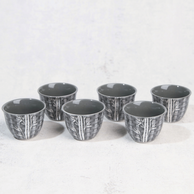 طقم فناجين قهوة عربية بتصميم راتان -رمادي